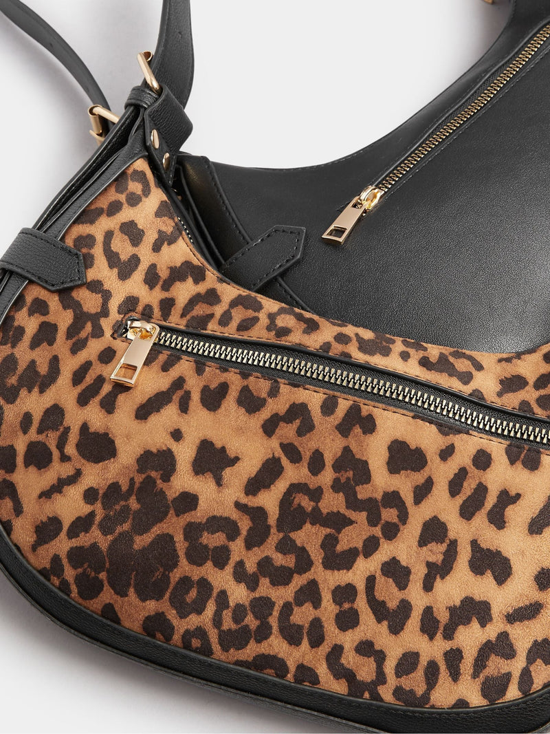 Yours Curve brown faux suede leopard buckle shoulder bag (British brand)