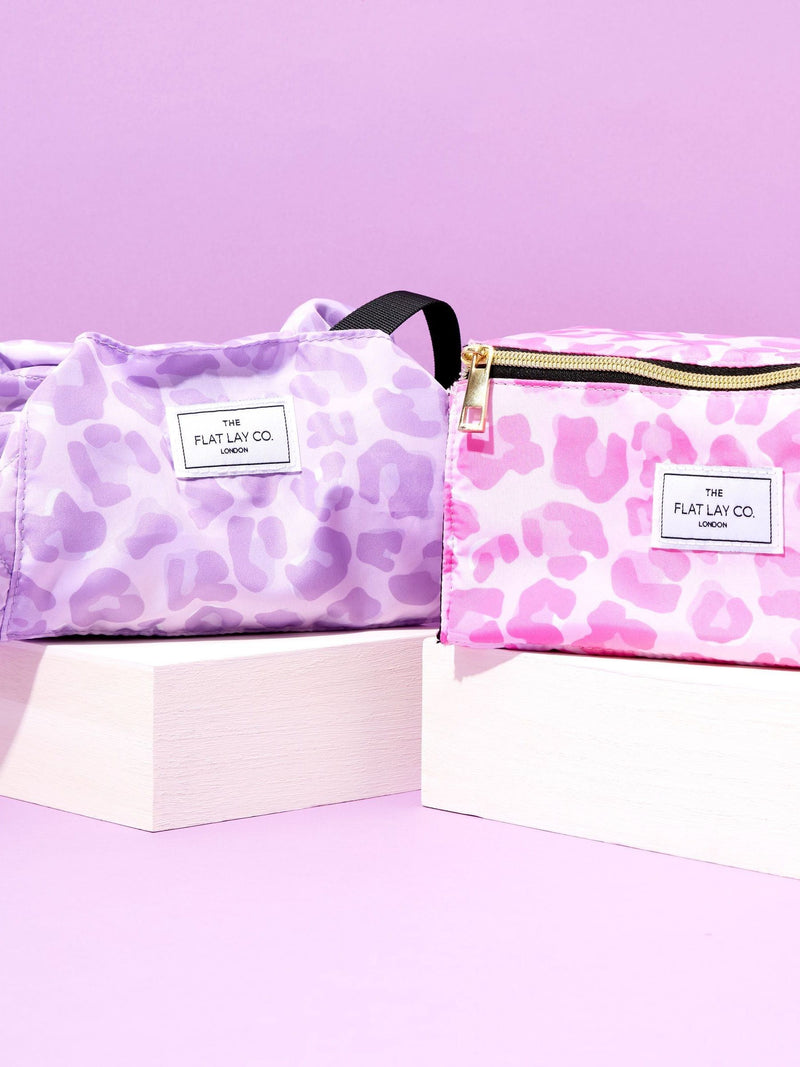Drawstring Makeup Bag with Flat Opening, Inside Zip Pocket, and Brush Holders
