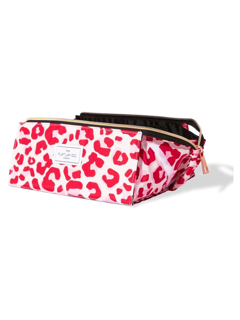 Flat Lay Co. open box makeup bag, pink leopard, UK version