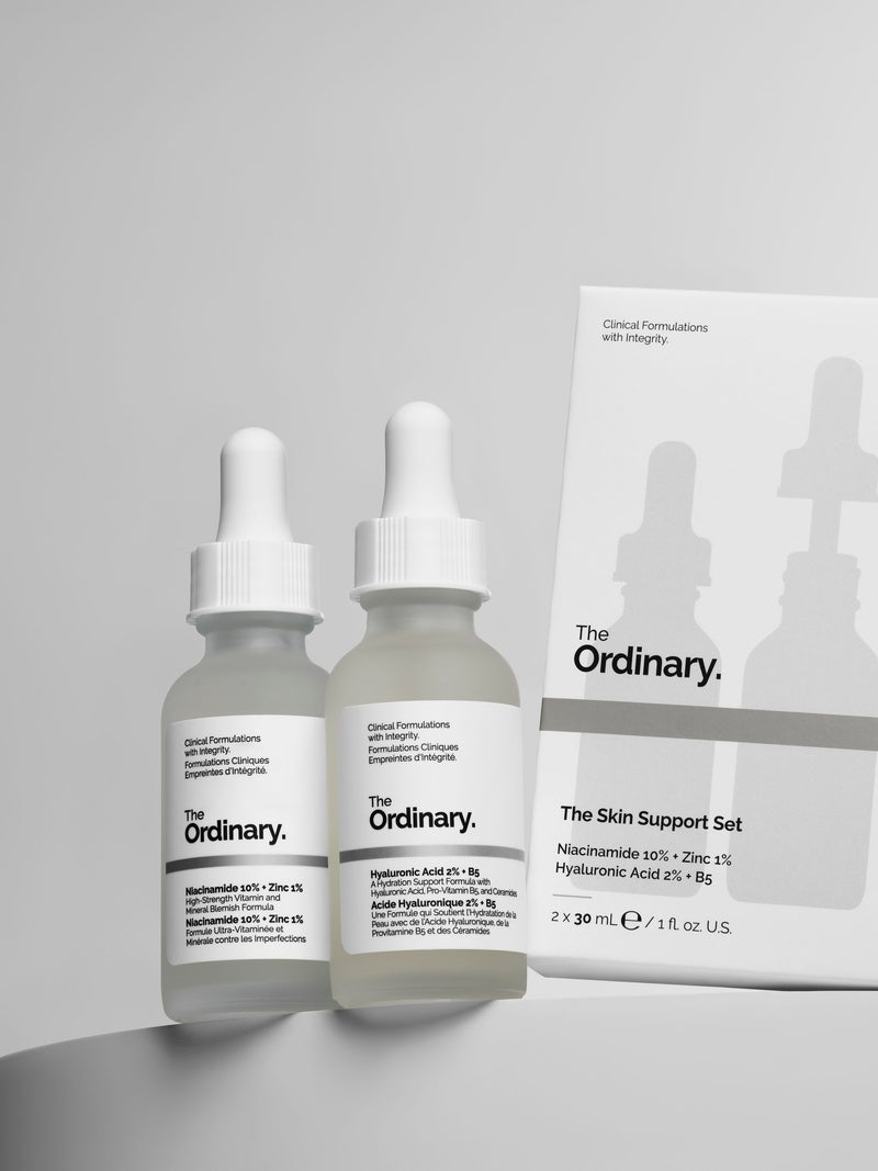 The Ordinary skincare gift set with hyaluronic acid and niacinamide serums (British brand)