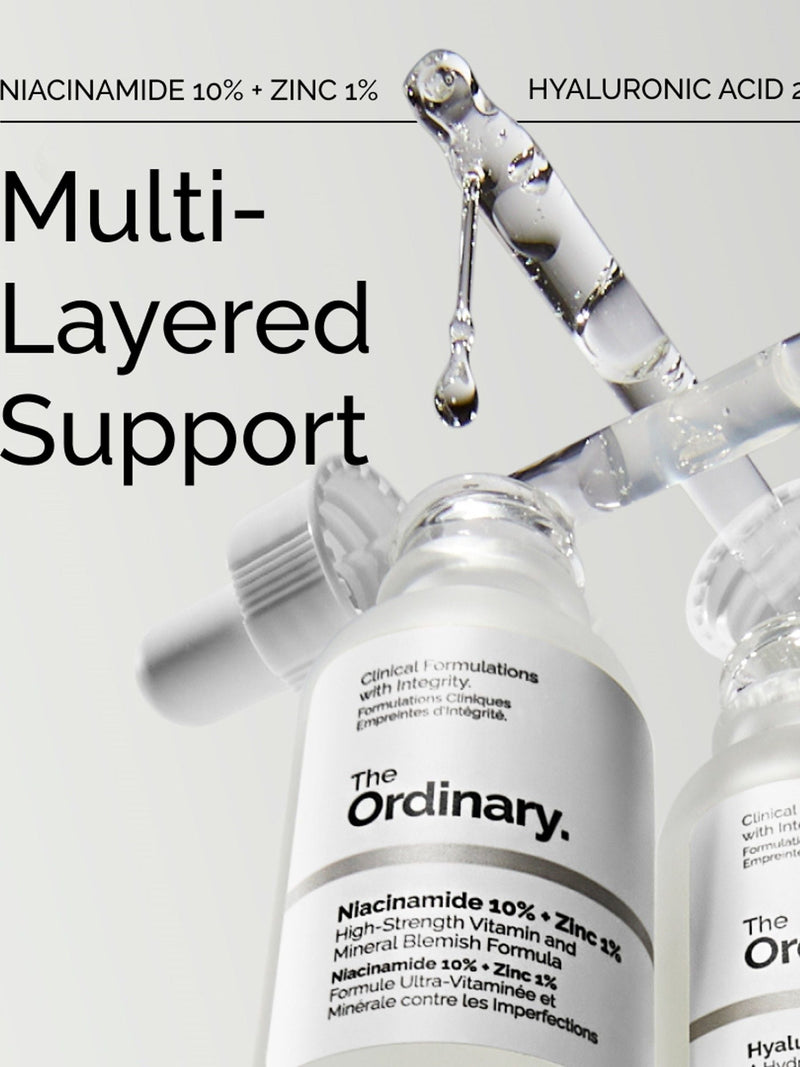 The Ordinary skincare gift set with hyaluronic acid and niacinamide serums (British brand)