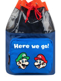 Super Mario blue swim bag with Luigi and Mario faces, imported from the UK