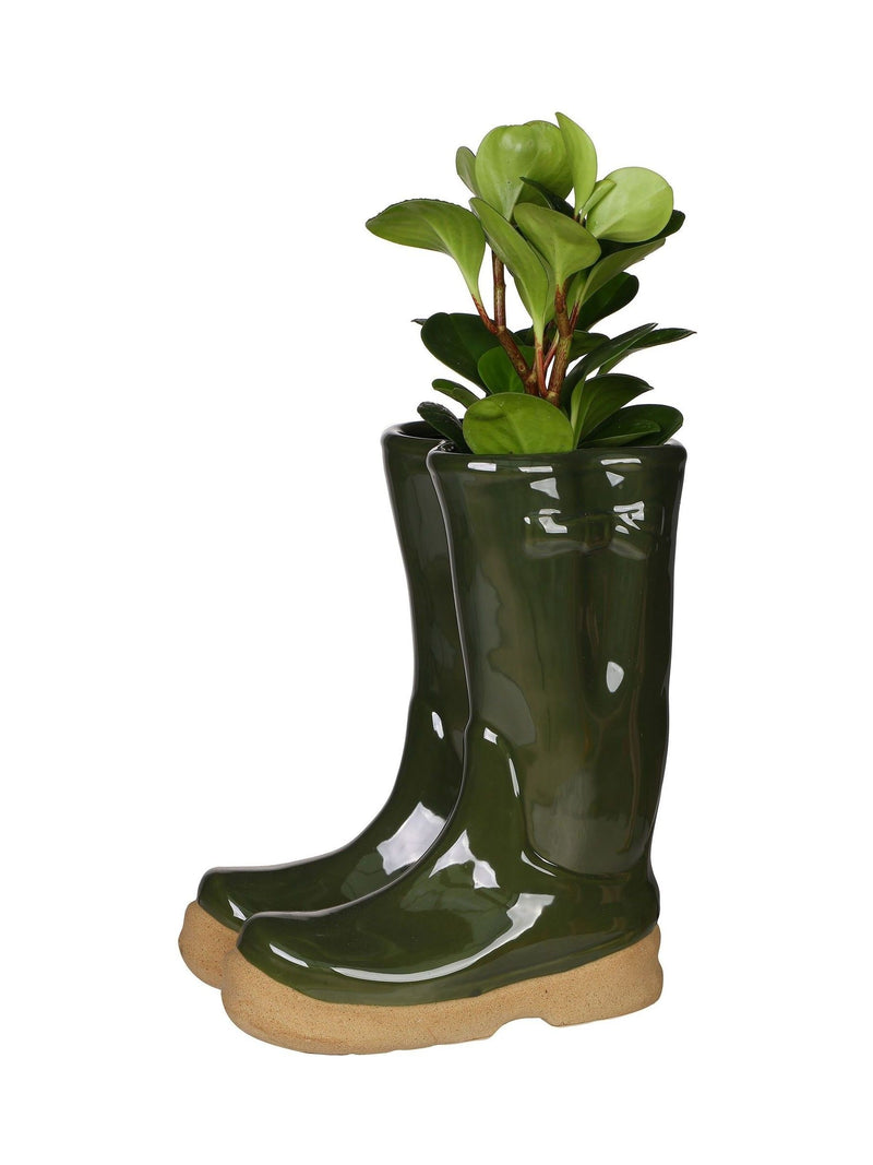 Dibor green ceramic wellington boot planter large (British brand)