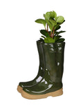 Dibor green ceramic wellington boot planter large (British brand)