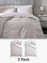 Natural Beige/White Wave Reversible Duvet Cover and Pillowcase Set