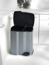 Next Keeeper Silver and Black Gunner Dual Compartment Pedal Dustbin 22L- Buy online at McGrocer