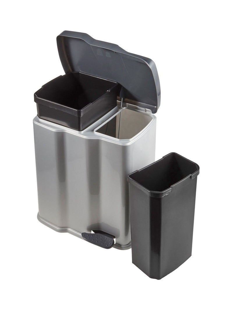 Keeper Gunner silver and black dual compartment pedal dustbin (British brand)
