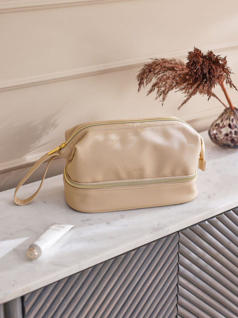 Faux Leather Makeup Bag With Zip Compartment - British product