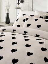 Next White/Black Heart Fleece Duvet Cover and Pillowcase Set- Buy online at McGrocer