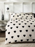 Fleece duvet cover and pillowcase set with heart print (British brand)