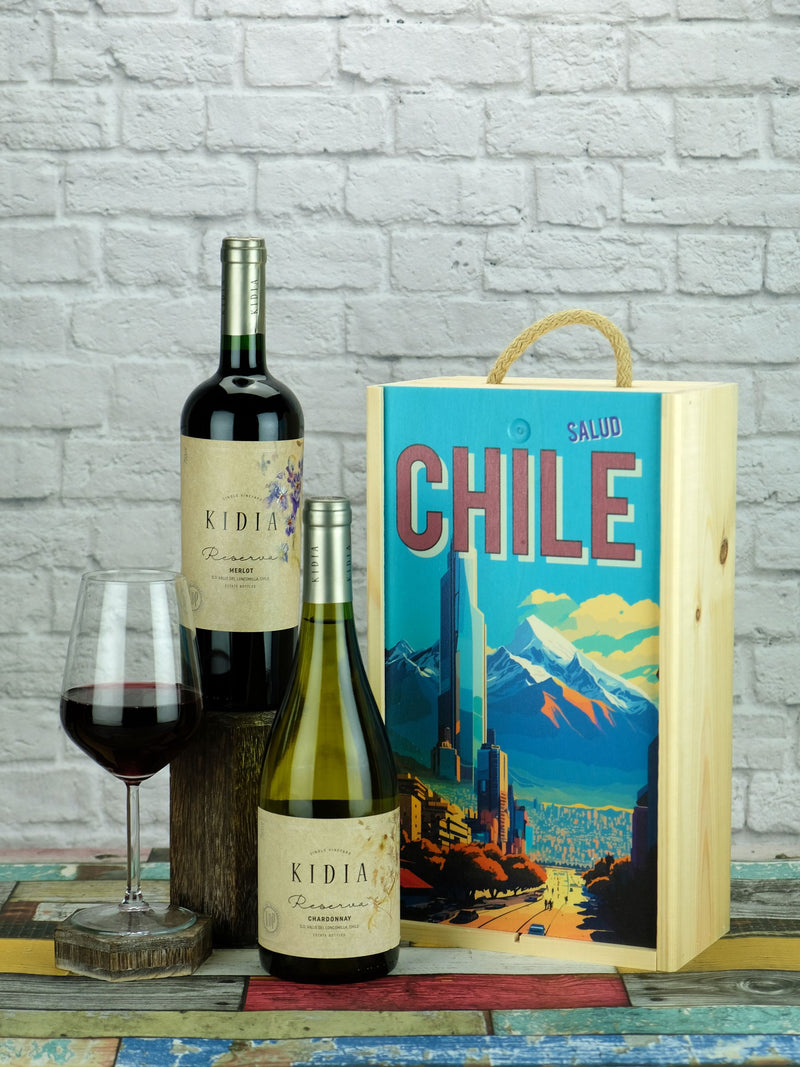 Le Bon Vin Chilean Reserve Merlot and Chardonnay wine gift box 2 x 750ml bottles, UK version