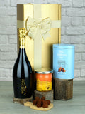 Le Bon Vin gift box with sparkling wine and chocolate truffles, UK version