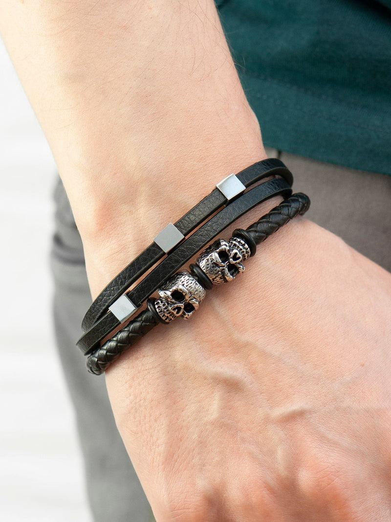 Treat Republic skulls leather bracelet for men, imported from the UK