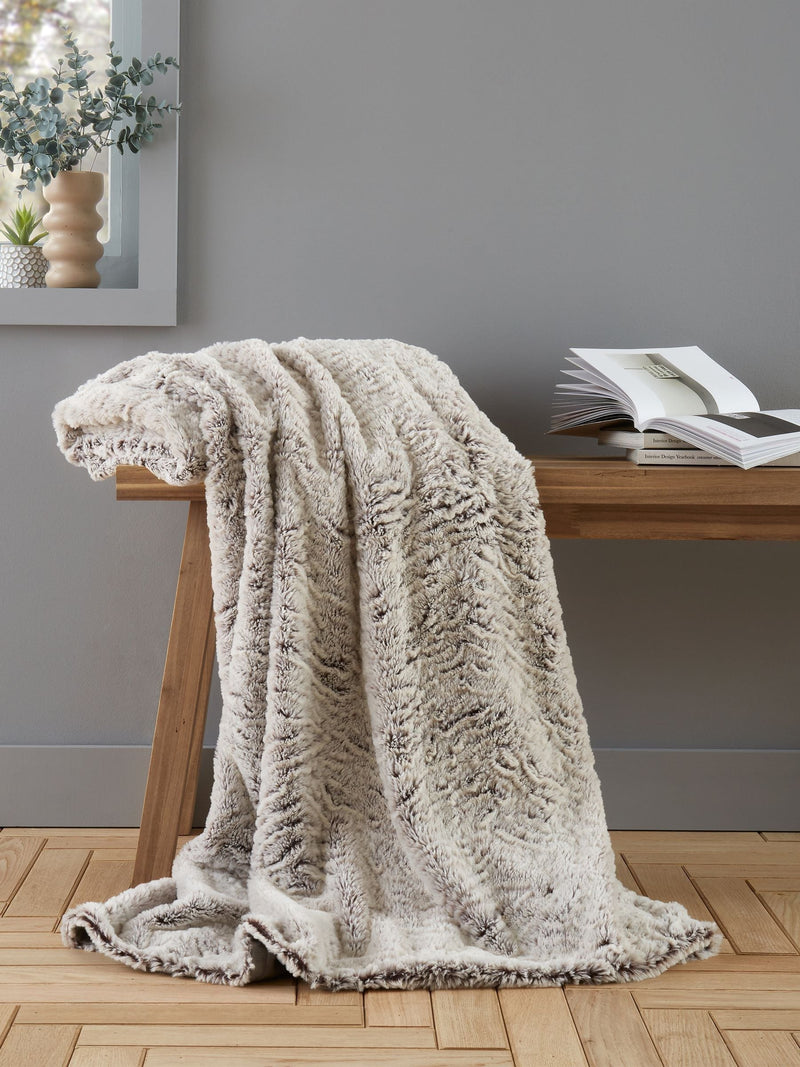 Catherine Lansfield grey wolf faux fur throw blanket 150x200cm - British product