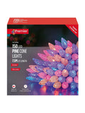 Premier Decorations rainbow pine cone LED string lights 150, imported from the UK