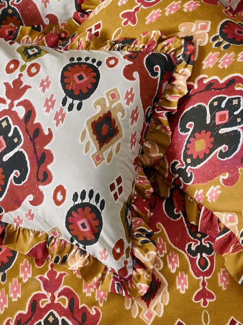 Paoletti Amber 1973 Dawson Ikat Ruffle Duvet Cover Set, imported from the UK