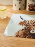Hamish The Highland Cow glass worktop saver 40x30cm, UK version