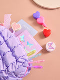 Purple quilted pencil case with stationery, UK version