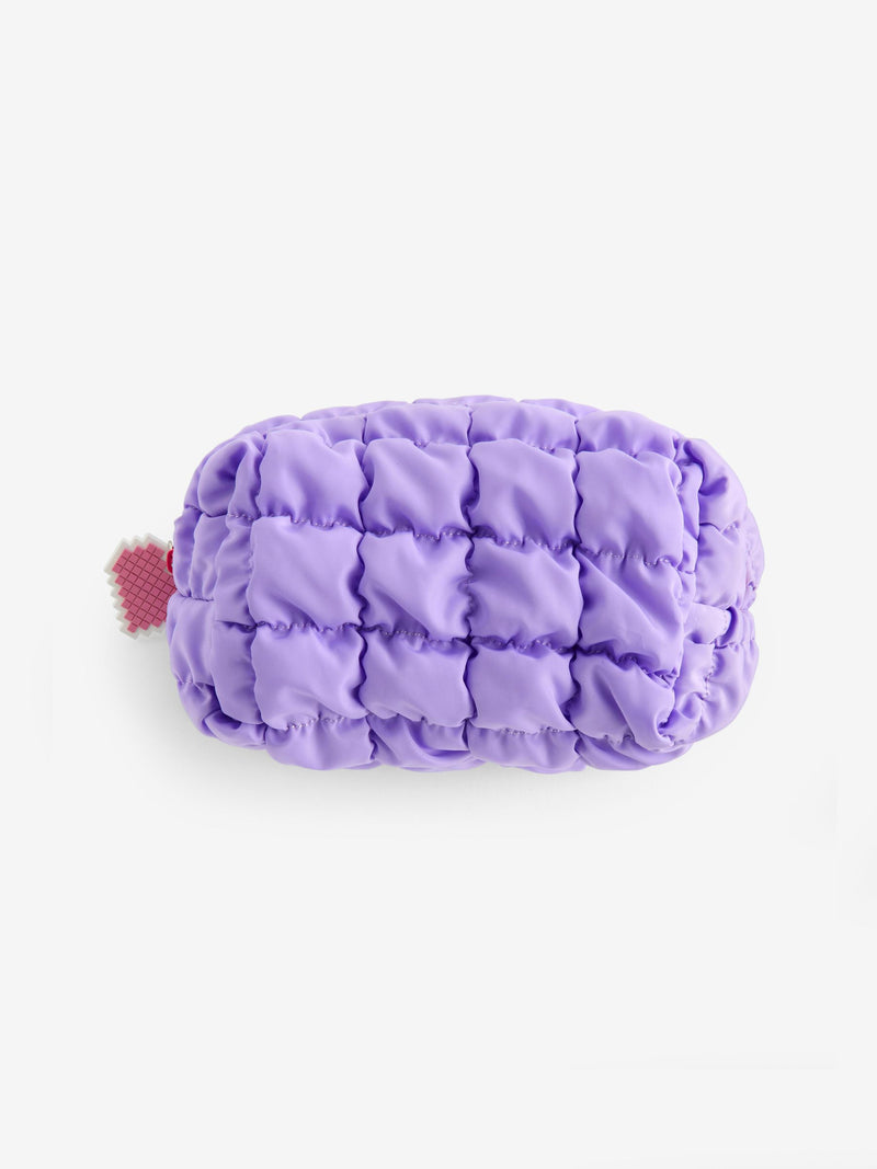 Purple quilted pencil case with stationery, UK version