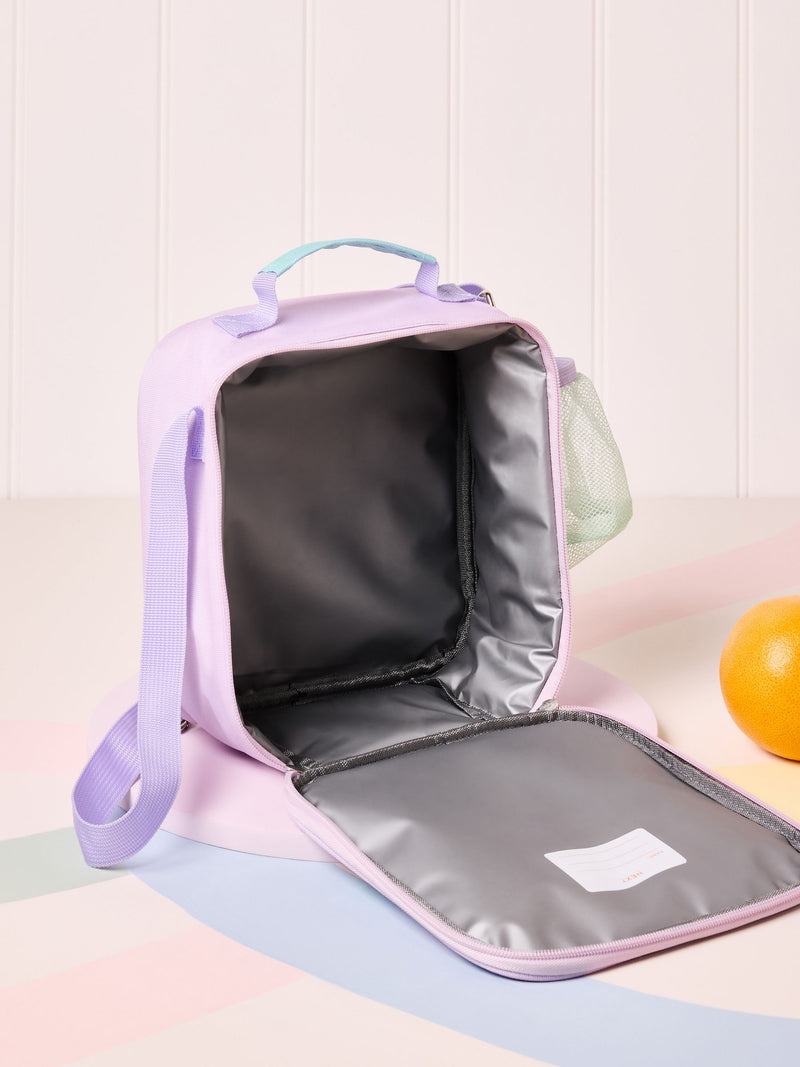 Lilac Purple Rainbow lunch bag with water bottle, UK version