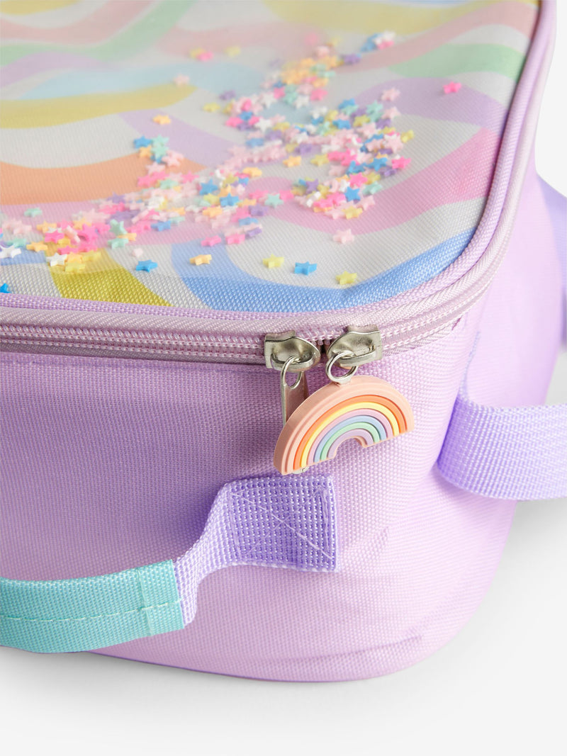 Lilac Purple Rainbow lunch bag with water bottle, UK version
