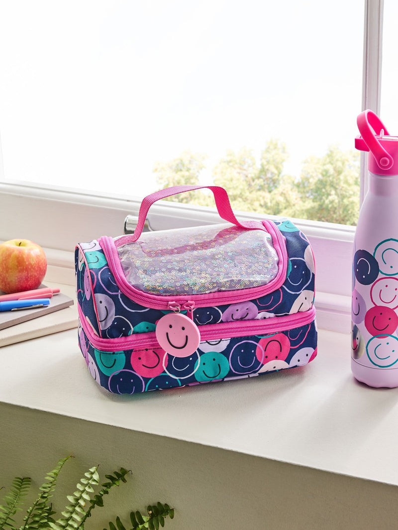 Pink Smiley Faces lunch bag 25x15.5x14cm, imported from the UK
