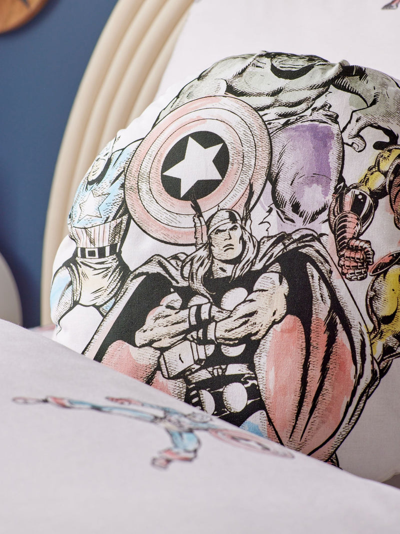 Marvel white cotton circular cushion 40cm - British product