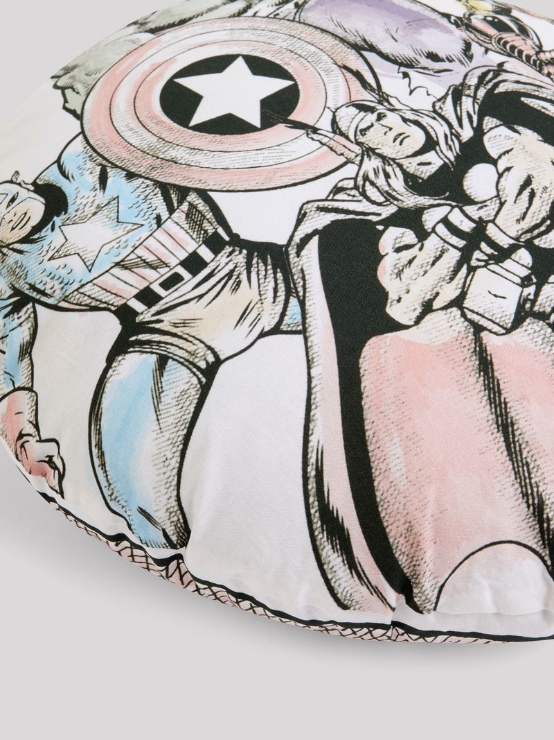 Marvel white cotton circular cushion 40cm - British product