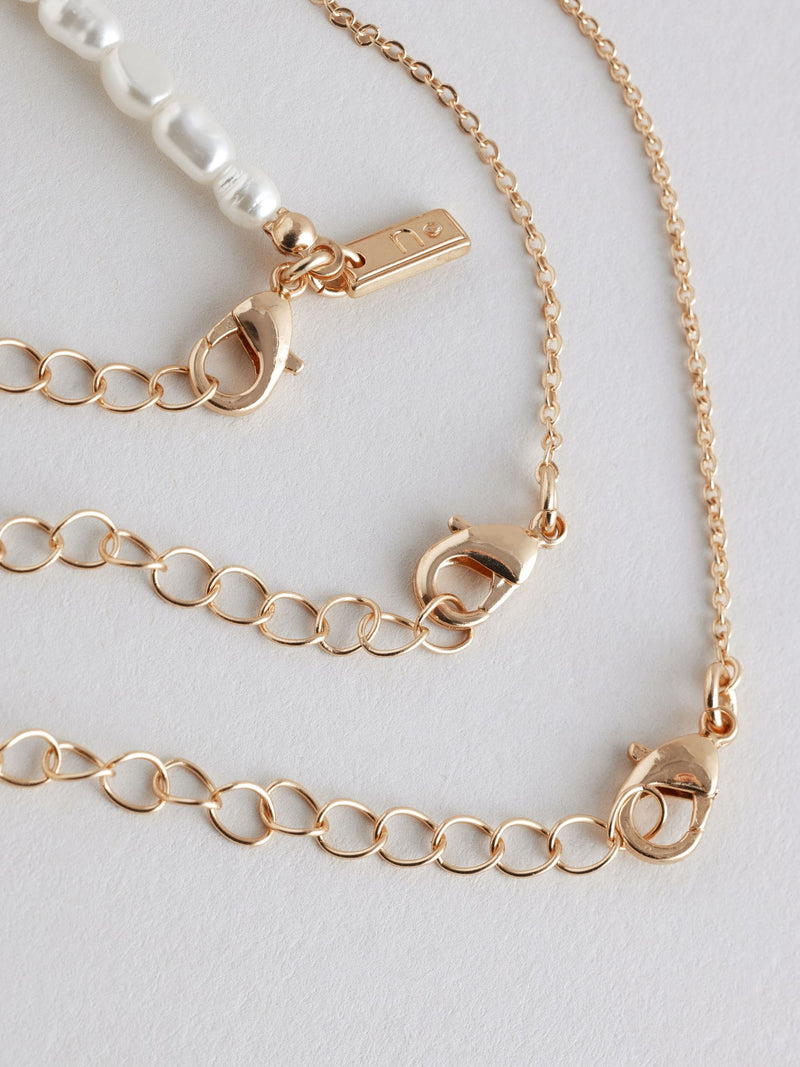 Gold tone pearl effect 3 layer necklace, UK version