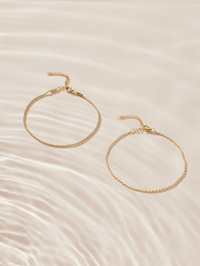 Goldfarbene Edelstahl-Fußkette mit 2 Reihen