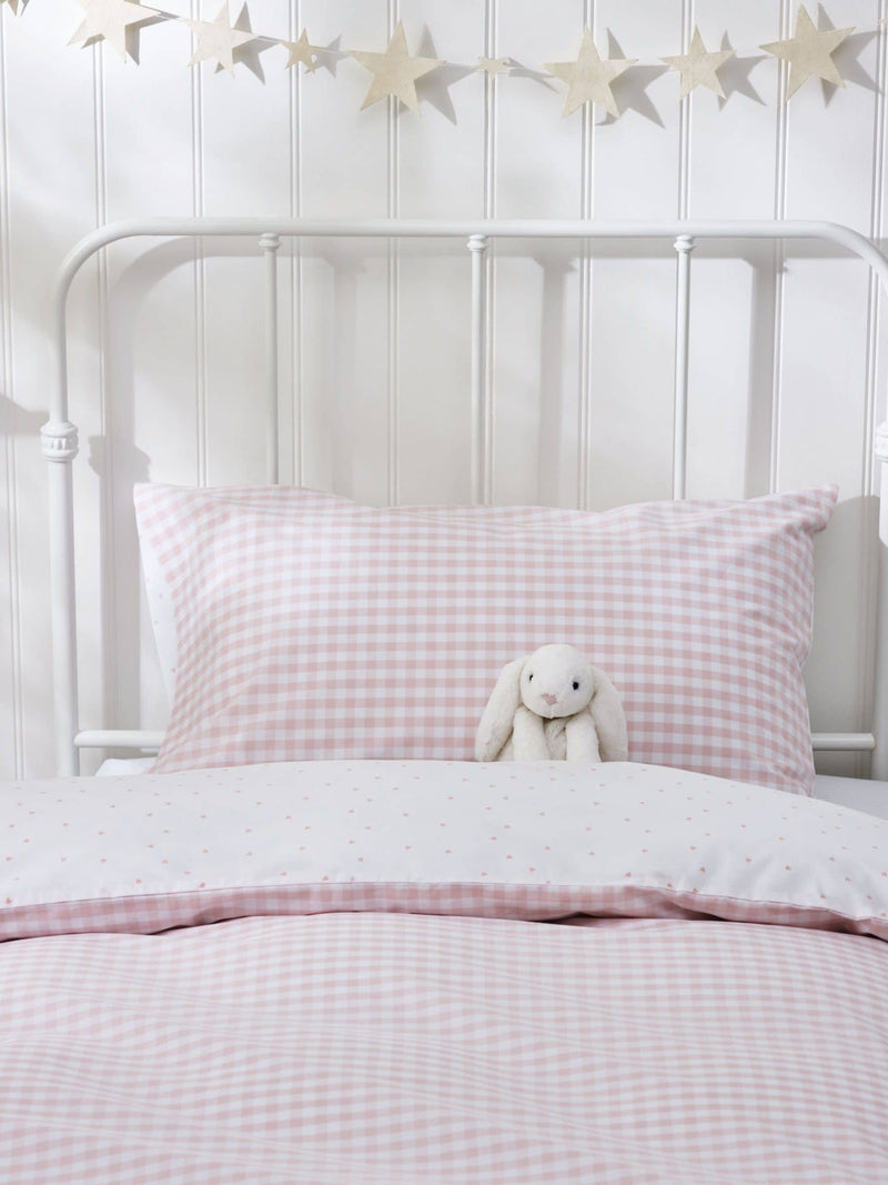 The White Company pink reversible gingham bed linen set (British brand)