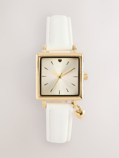 Next Ecru Square Heart Charm Everyday Watch 2.5cm Square- Buy online at McGrocer