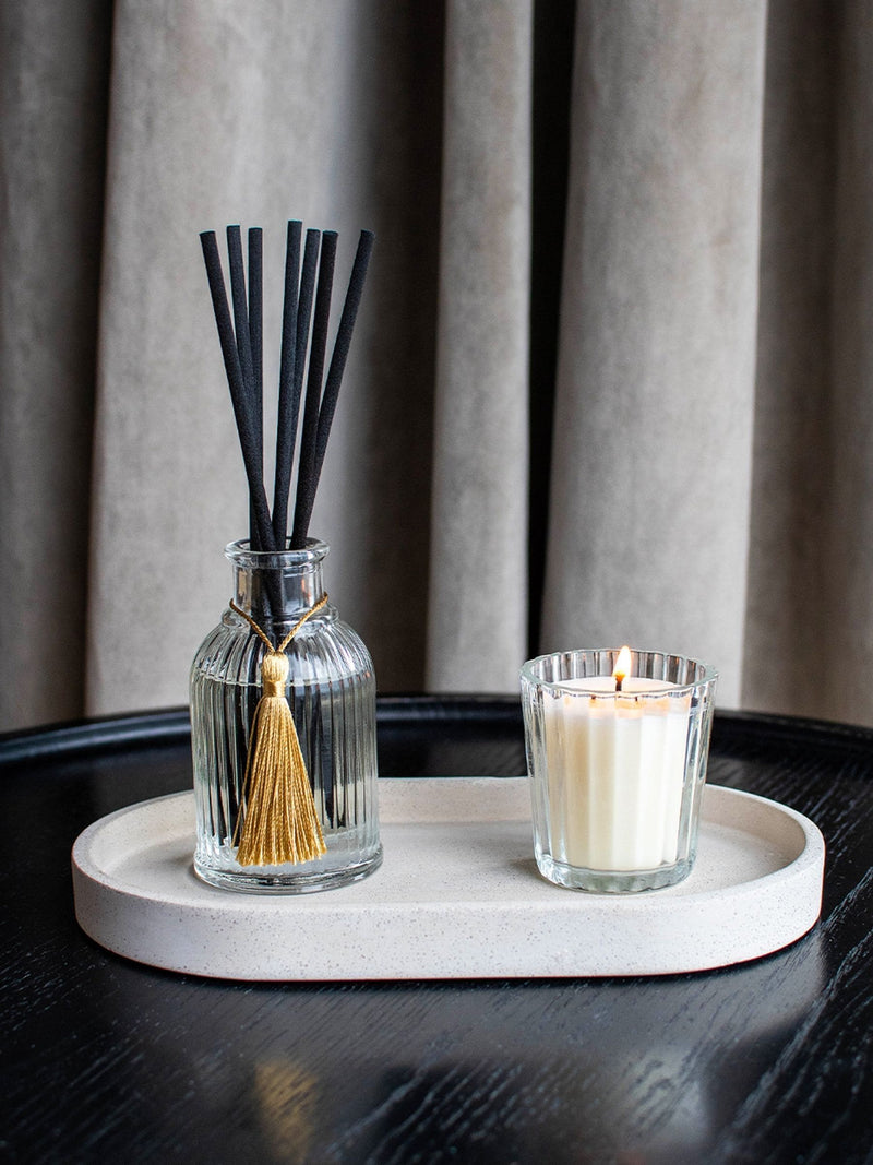 Zen smoked amber wood reed diffuser gift set, imported from the UK