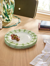 Nina Campbell Green/White Bamboo Set of 4 Porcelain Dinner Plates 26.5cm Diameter