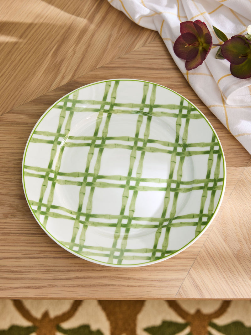 Nina Campbell green/white bamboo side plates 20.5cm diameter, imported from the UK