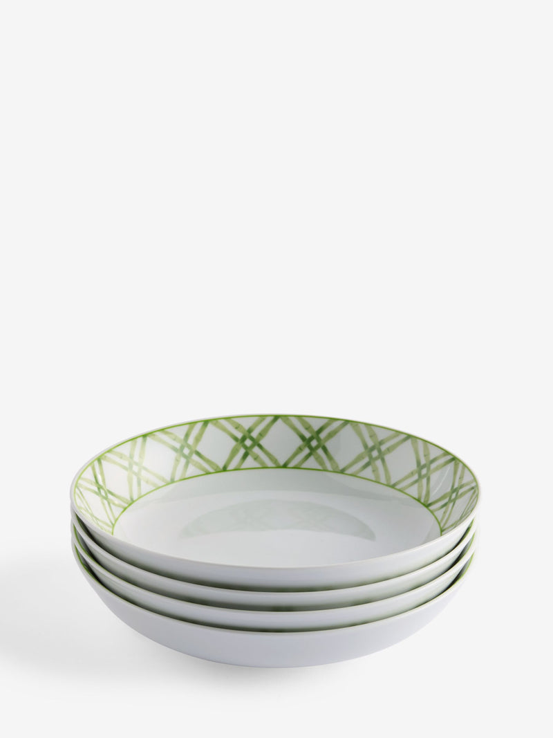 Nina Campbell green and white bamboo pasta bowls set of 4, imported from the UK