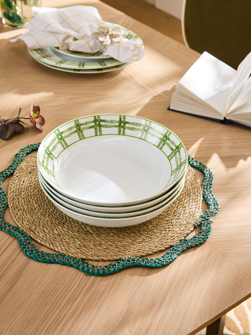 Nina Campbell green and white bamboo pasta bowls set of 4, imported from the UK
