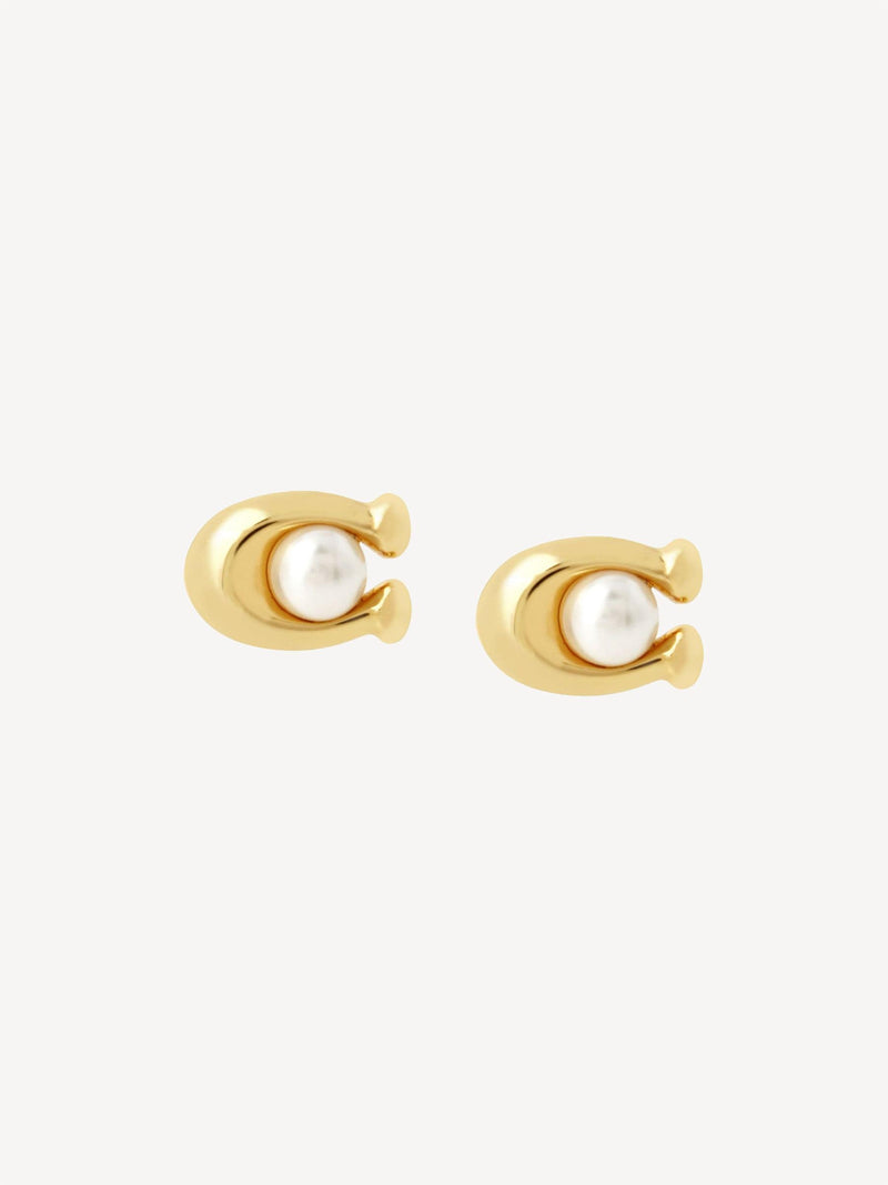 COACH gold tone pearl stud earrings (British brand)