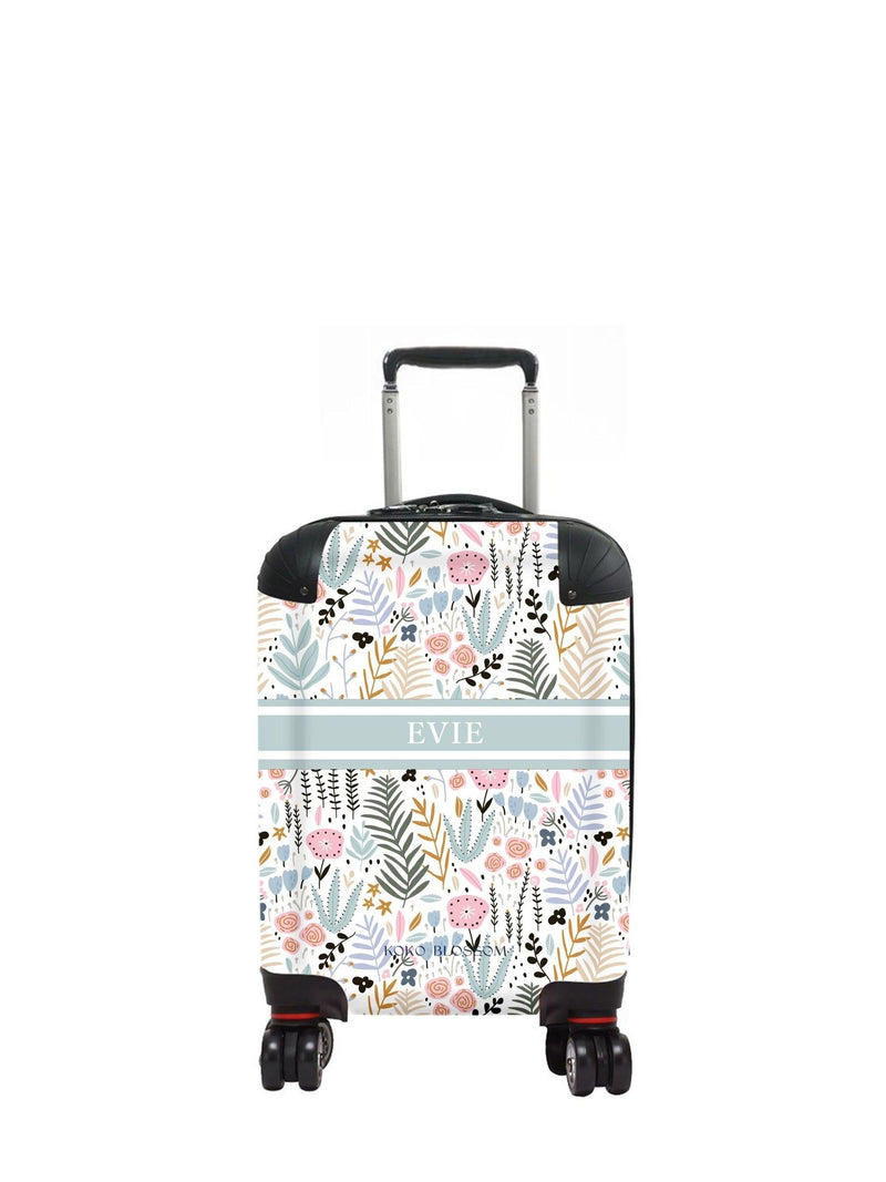 Koko Blossom pastel garden suitcase personalised initials, imported from the UK