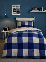 Next Bedlam Cosy Theo Blue Gingham Check Plush Duvet Cover Set- Buy online at McGrocer