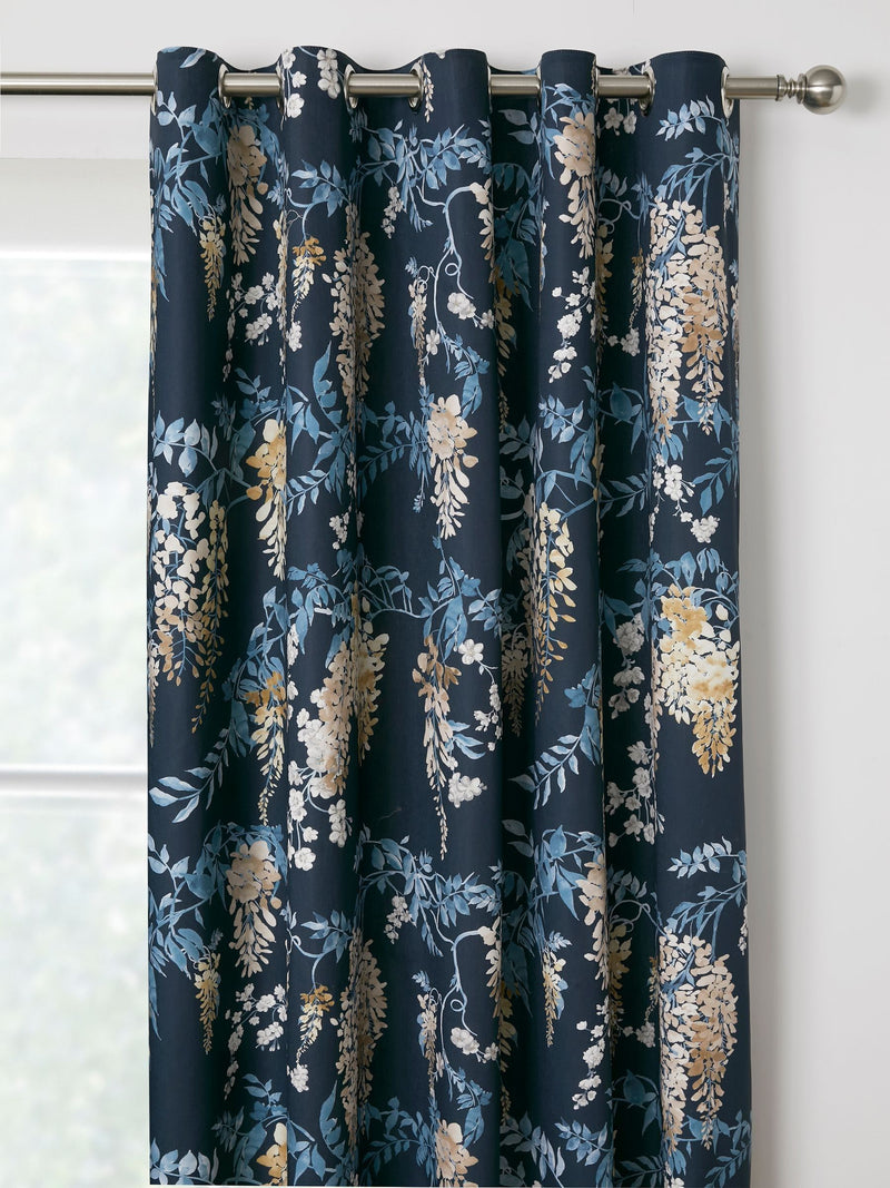 Dreams & Drapes Navy Wisteria eyelet curtains, UK version