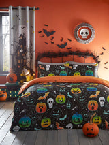 Bedlam Black Scary Pumpkins Glow in the Dark Duvet Cover Set