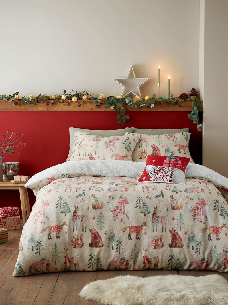 Woodland animals plush Christmas duvet cover set - British product