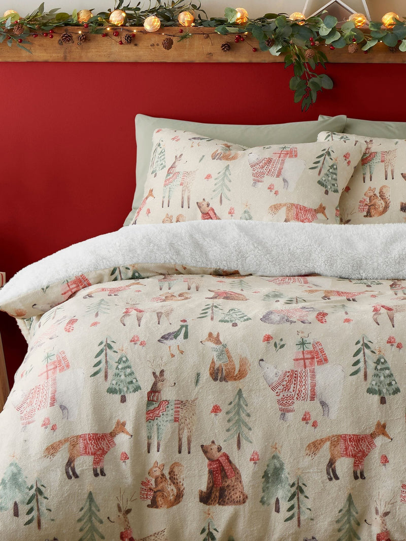 Woodland animals plush Christmas duvet cover set - British product