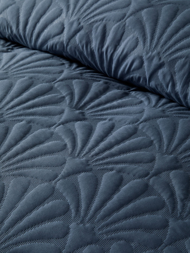 Serene dark blue quilted bedspread, UK version