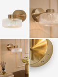 Brass rechargeable Lexington wall light with ribbed glass shade, imported from the UK