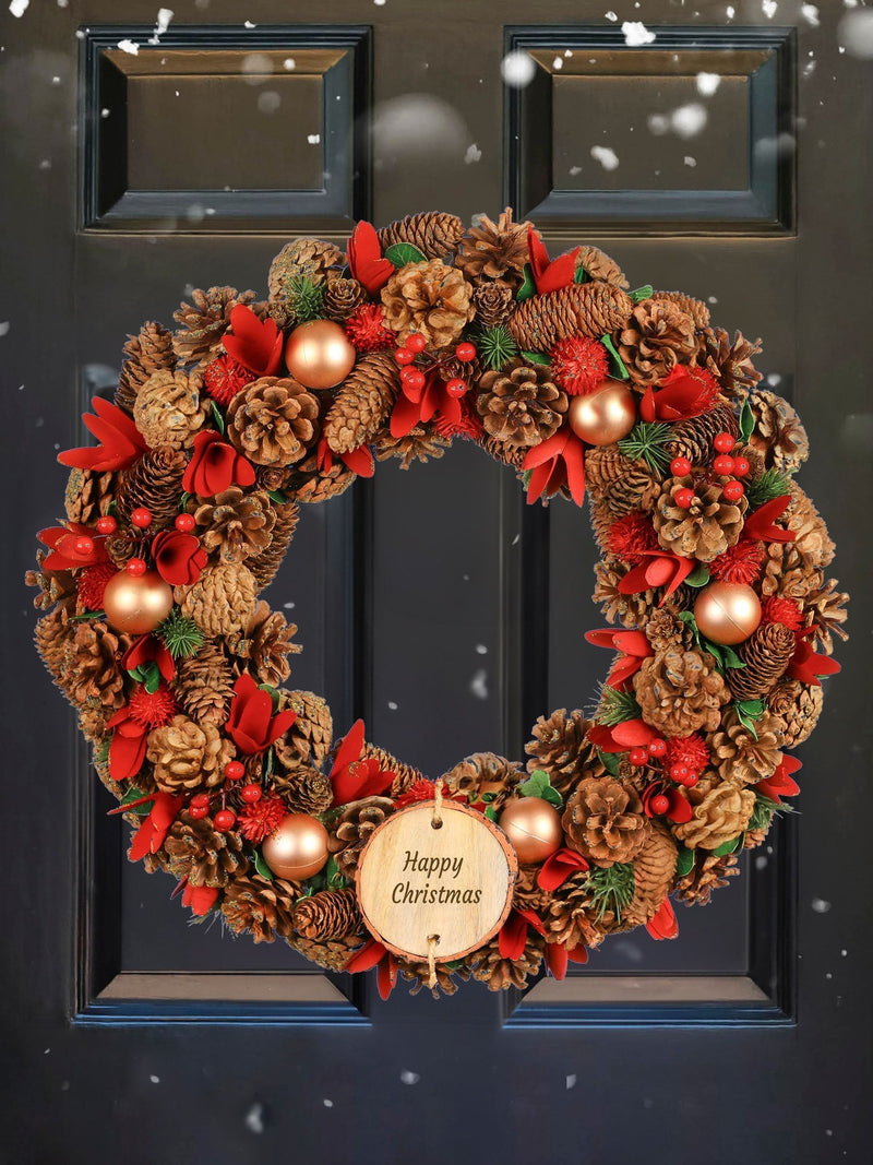 Dibor personalised red and green door wreath 50cm - British product
