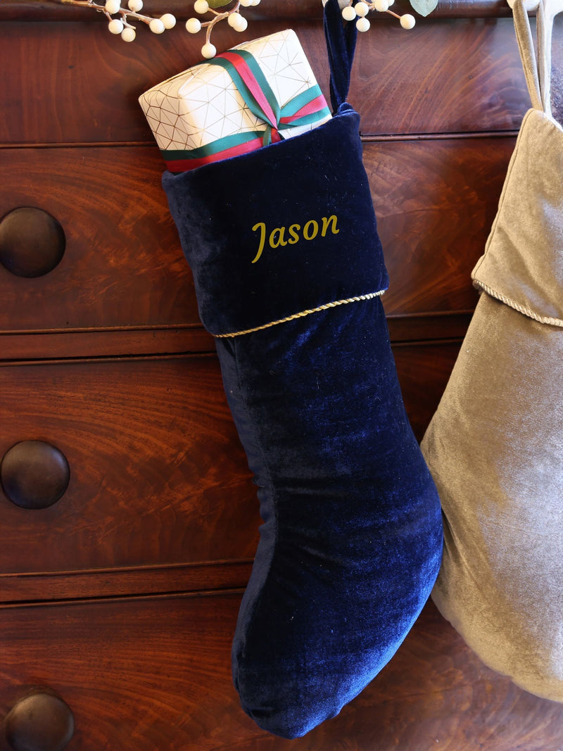 Dibor velvet Christmas stocking midnight blue, imported from the UK