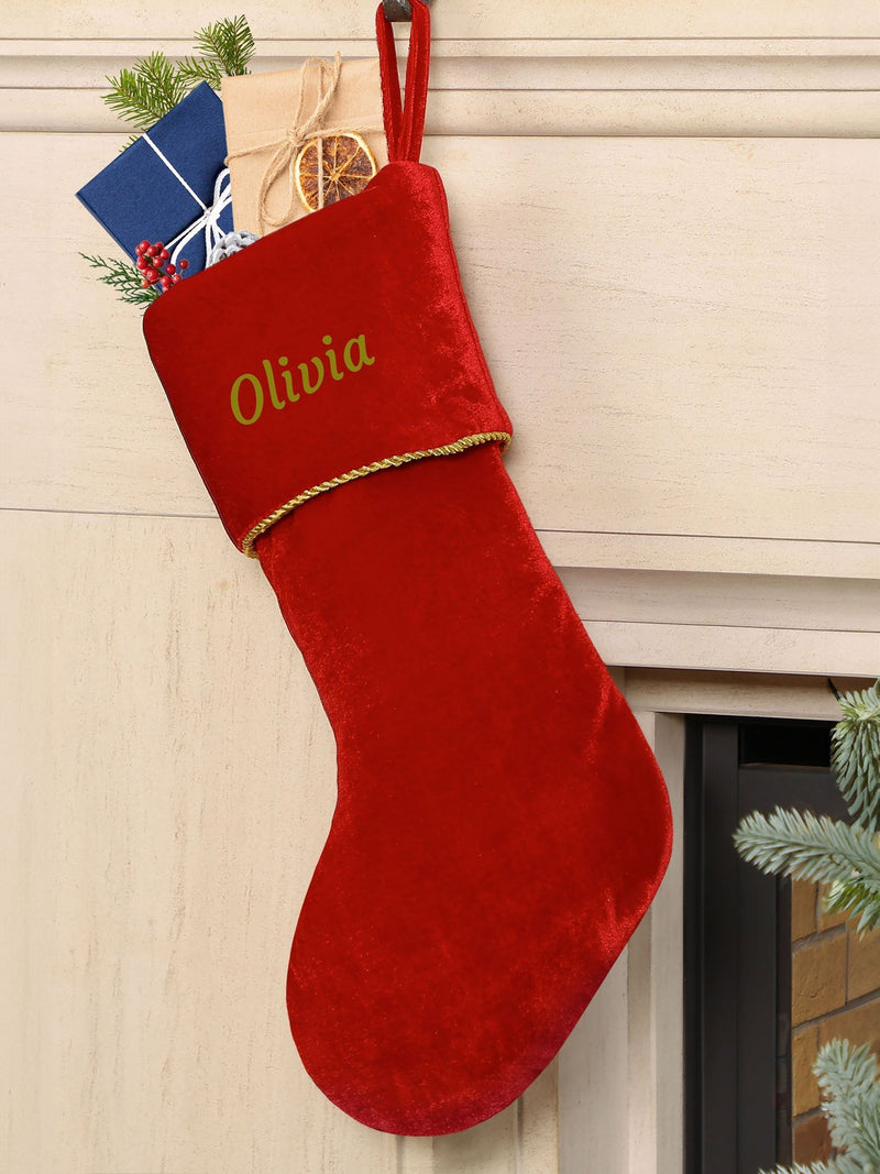 Dibor personalised velvet Christmas stocking, imported from the UK
