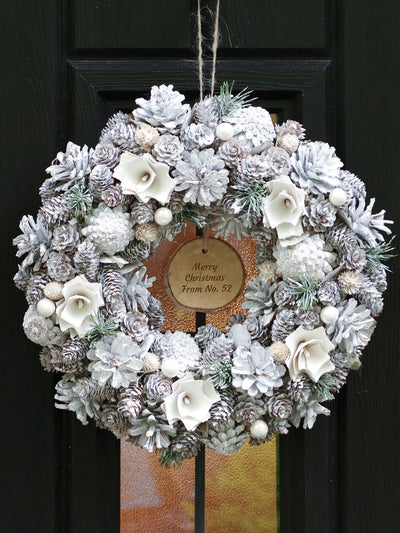 Next Dibor Personalised Christmas Wreath White Door Wreath 35cm- Buy online at McGrocer